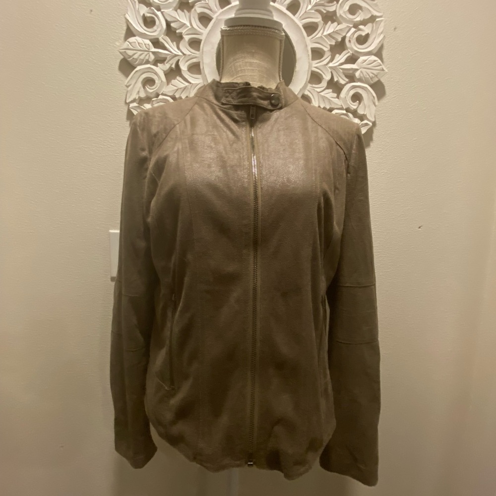 Hem & Thread Faux Suede light Jacket Size Large Taupe